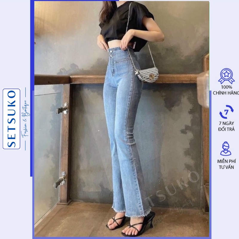 Quần Jean Nữ Ống Loe Lưng Cao Co Dãn Dáng Ôm , Quần Bò Nữ Setsuko Ql004