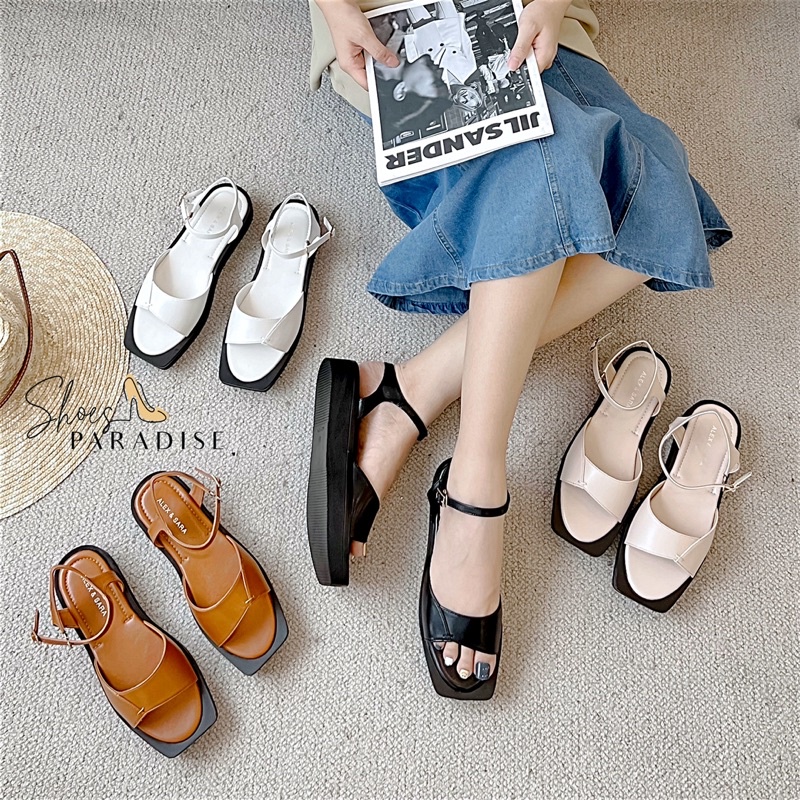 Giày sandal nữ trơn cao đế xuồng 3p quai ngang nữ Shoes Paradise SD04