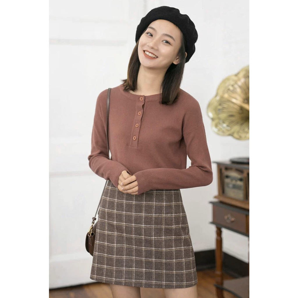 Chân váy chữ a kẻ caro cạp cao công sở phong cách ulzzang Hàn Quốc - Roxie | BigBuy360 - bigbuy360.vn