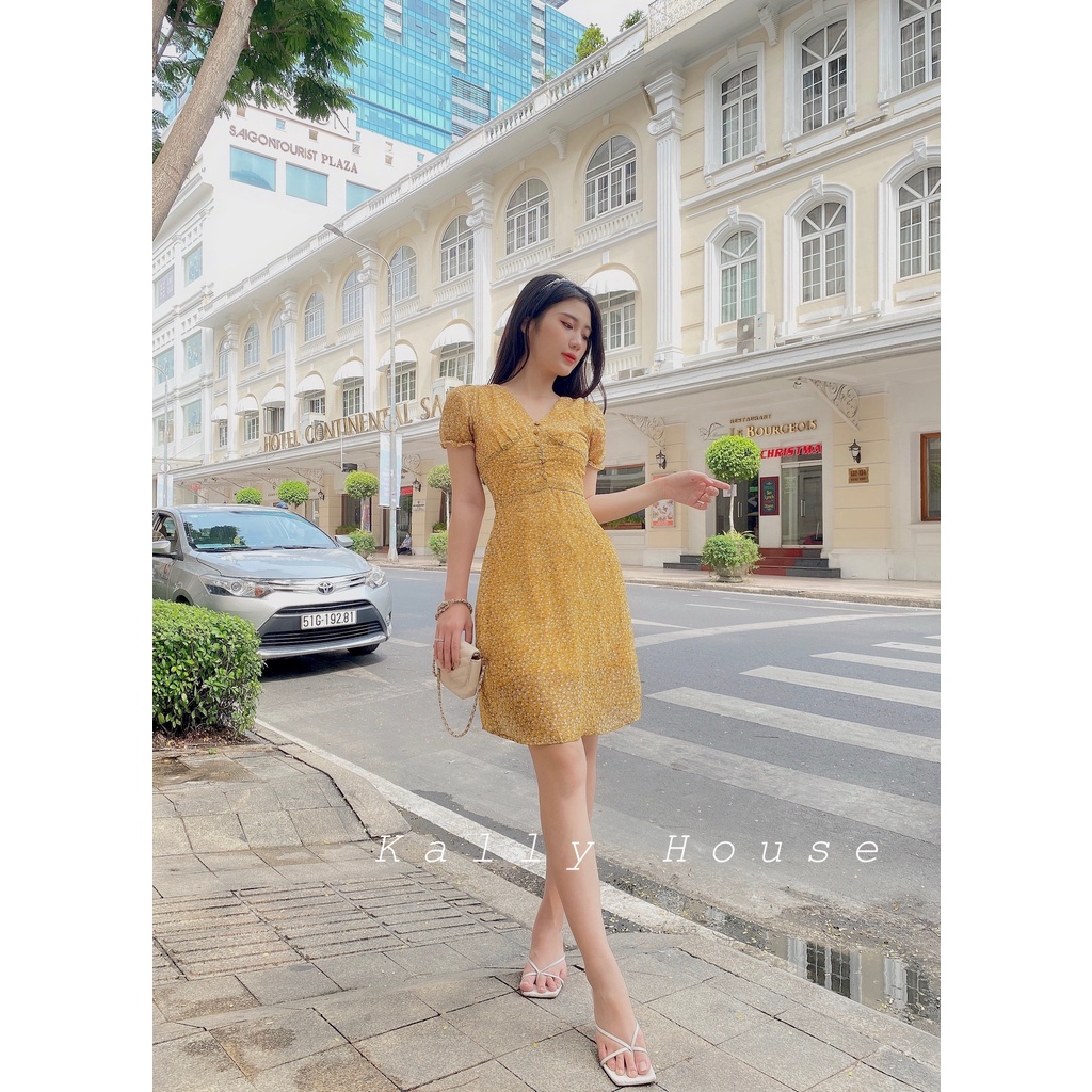 Đầm voan bông vàng
