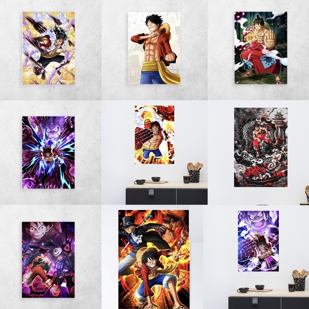Tranh Canvas decor hình Luffy - One piece, Tranh treo phòng khách có sẵn khung gỗ, trắng, đen được lựa chọn theo sở thíc