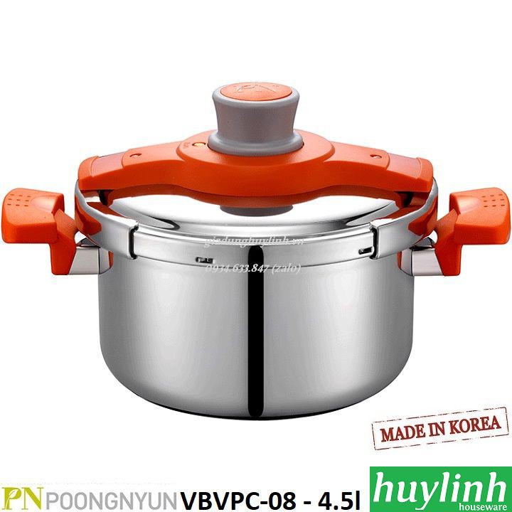 [Mã ELHAMS5 giảm 6% đơn 300K] Nồi áp suất Inox đáy từ PoongNyun VBVPC-08 - 4.5 lít - Made in Hàn Quốc