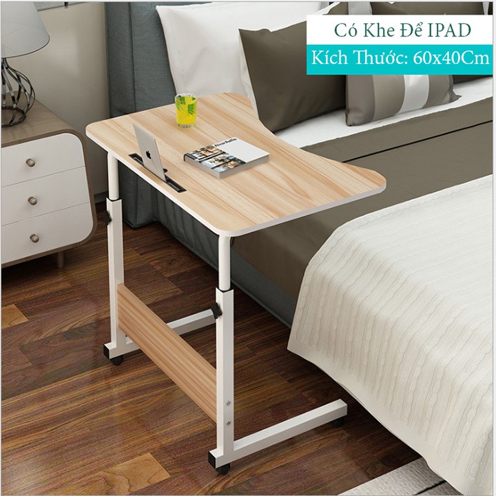 Bàn làm việc di động Newlife 60x40cm khuyết mặt chất liệu gỗ có khe cắm điện thoại máy tính bảng chỉnh cao thấp | BigBuy360 - bigbuy360.vn