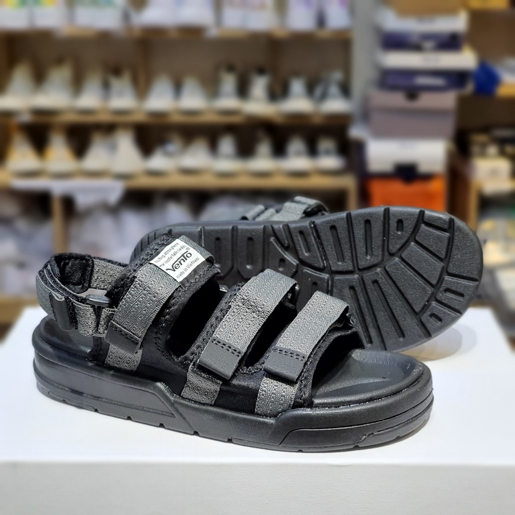 Sandal VENTO 3 quai SD-1001 màu đen chính hãng - Dép quai sau nam nữ đế bằng đi học, đi làm