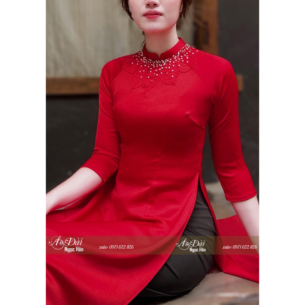 Áo Dài Truyền Thống  Nữ Tay Lỡ Đính Kết Thủ Công D7T2