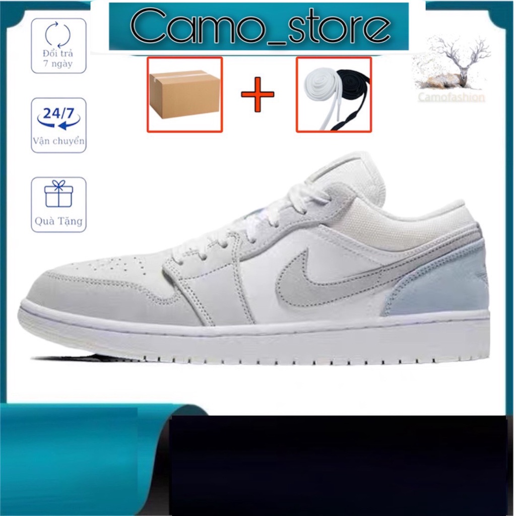 Giày Thể Thao Nam Nữ Cổ Thấp, Giày Nike Jordan JD 1 Low Paris Cổ Thấp Xám Full Box Bill