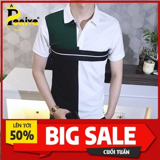 Áo thun nam cổ bẻ phối viền ngang lịch lãm poniva