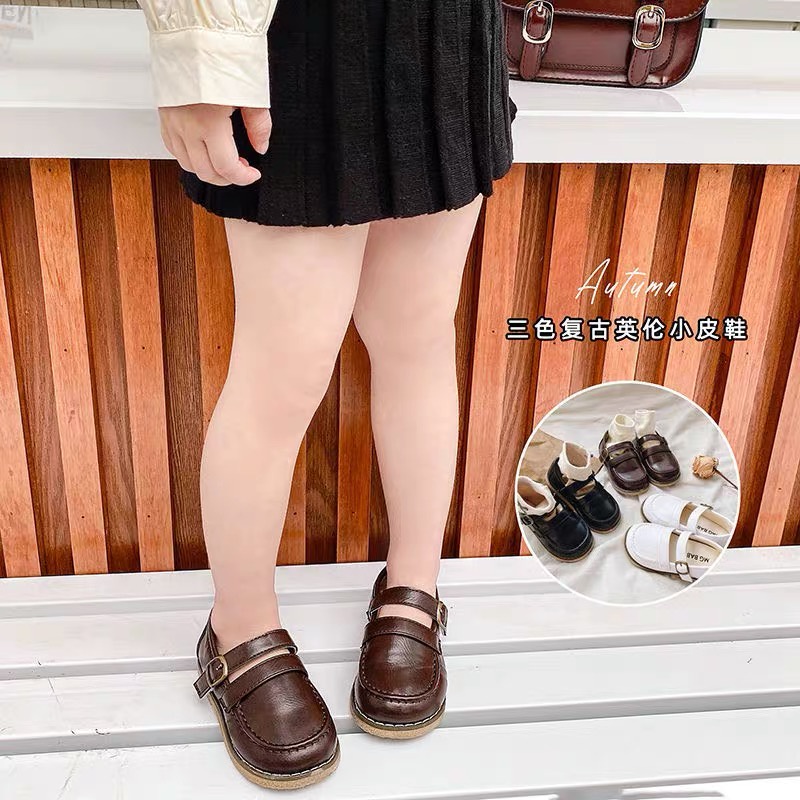 ￼Giày Bé Gái - Giày búp bê da mềm phong cách Vintage Hàn Quốc có quai dán bb529