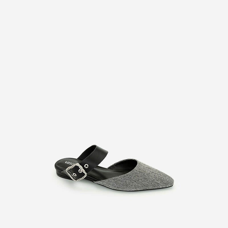 Vascara Hài Mule Phối Cói Quai Cài To Bản DXP 0154 Màu Đen