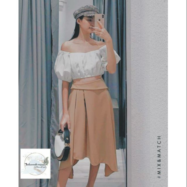 💭SET TRANG PHỤC ÁO CROPTOP trễ vai và chân váy tà xéo