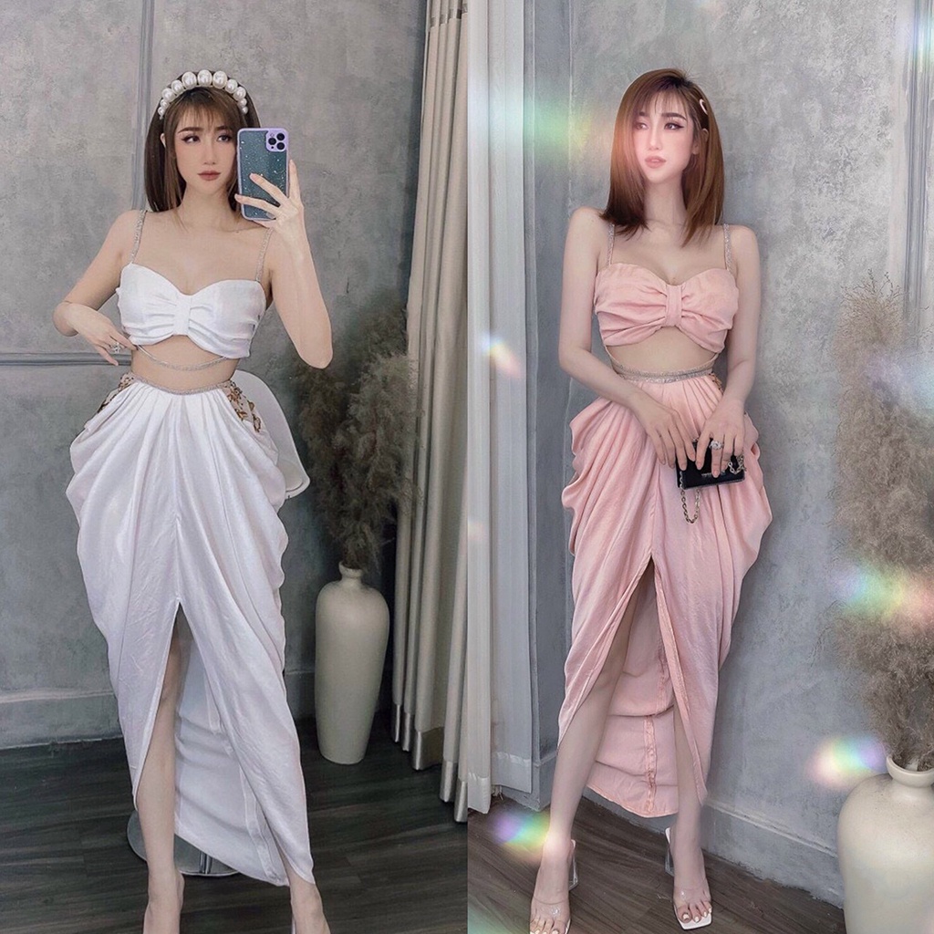 Set maxi phối ren xẻ tà đi biển thiết kế cao cấp tiểu thư sang trọng váy xinh đi tiệc,dạ hội cũng quá kiêu sa
