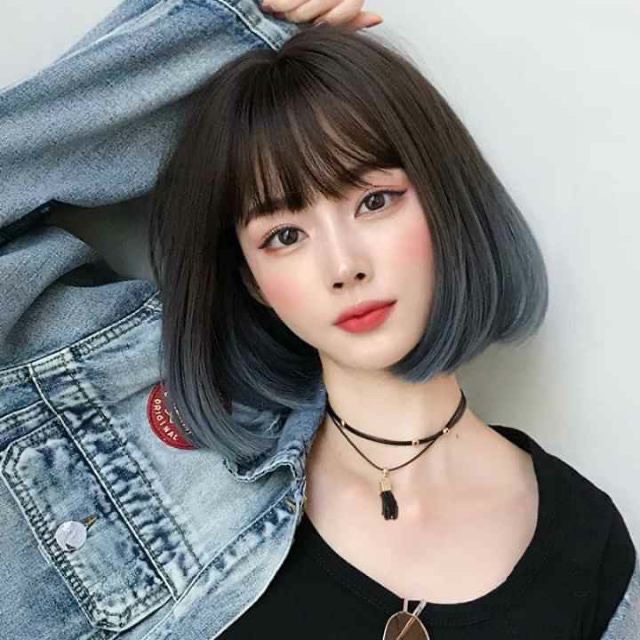 [Mã FAMARAL2 giảm 10K đơn 50K]Tóc giả nữ đẹp nguyên đầu vic omber xanh đang ngắn xu hướng mới