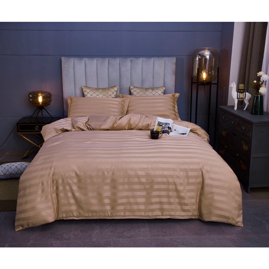 Bộ Chăn Ga Gối Cotton Sọc 3F Cao Cấp Chuyên Dùng Cho Nhà Nghỉ Khách Sạn