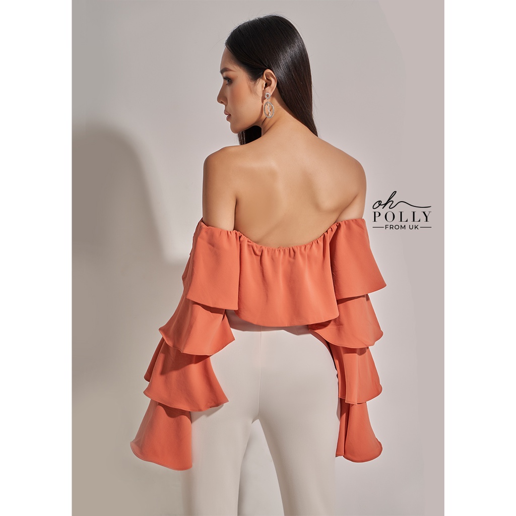 Oh Polly - Áo croptop trễ vai tay dài, kiểu tay phồng sexy