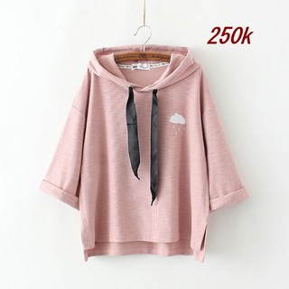 Aó hoodie mây hồng croptop