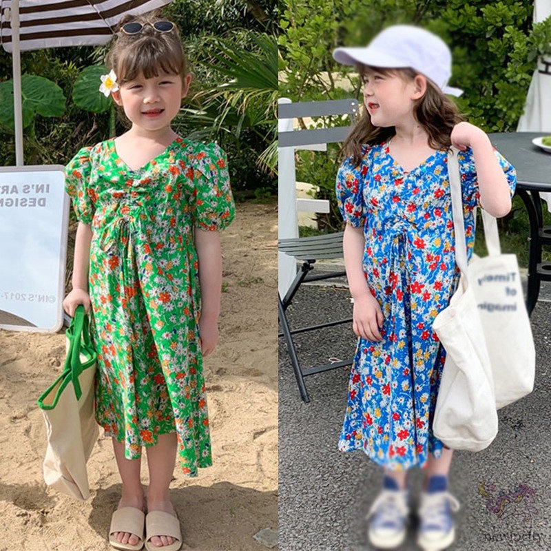 Đầm Công Chúa In Hoa Kiểu Hàn Quốc Thời Trang Mùa Hè Cho Bé Gái