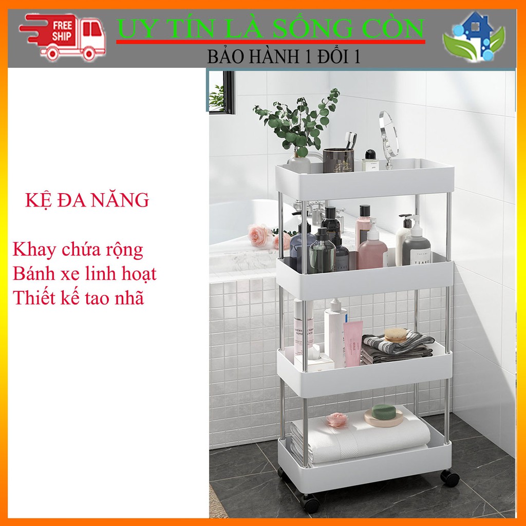 [MẪU MỚI] KỆ ĐỰNG MỸ PHẨM 4 TẦNG CÓ BÁNH XE XOAY 360 (KMPX)