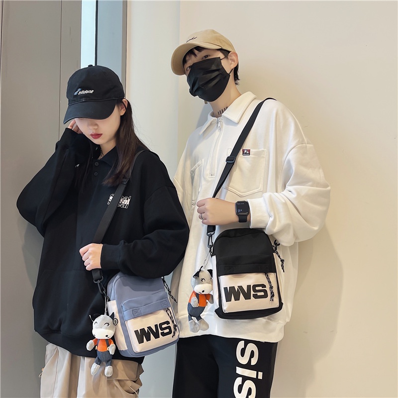 Túi xách đeo chéo vai Prettyzys thời trang học đường Hàn Quốc 2021 cho cặp đôi
