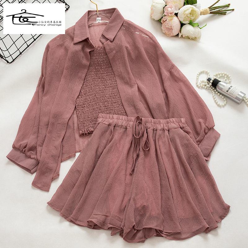 Bộ Áo Voan Kèm Quần Ống Rộng Thời Trang Mùa Hè Dành Cho Nữ~2022