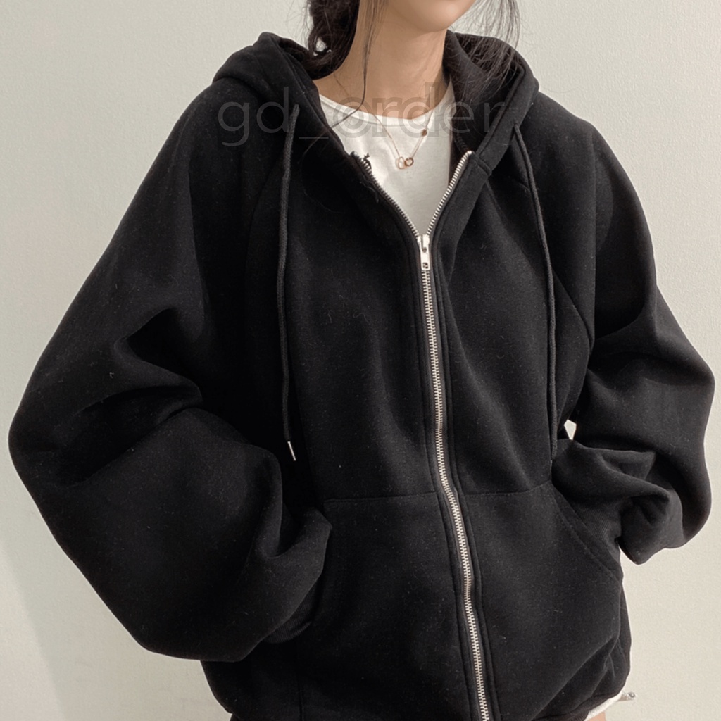K62|Áo khoác hoodie dáng rộng dây kéo có mù chất bông dày dặn giữ ấm hàn quốc gd_order