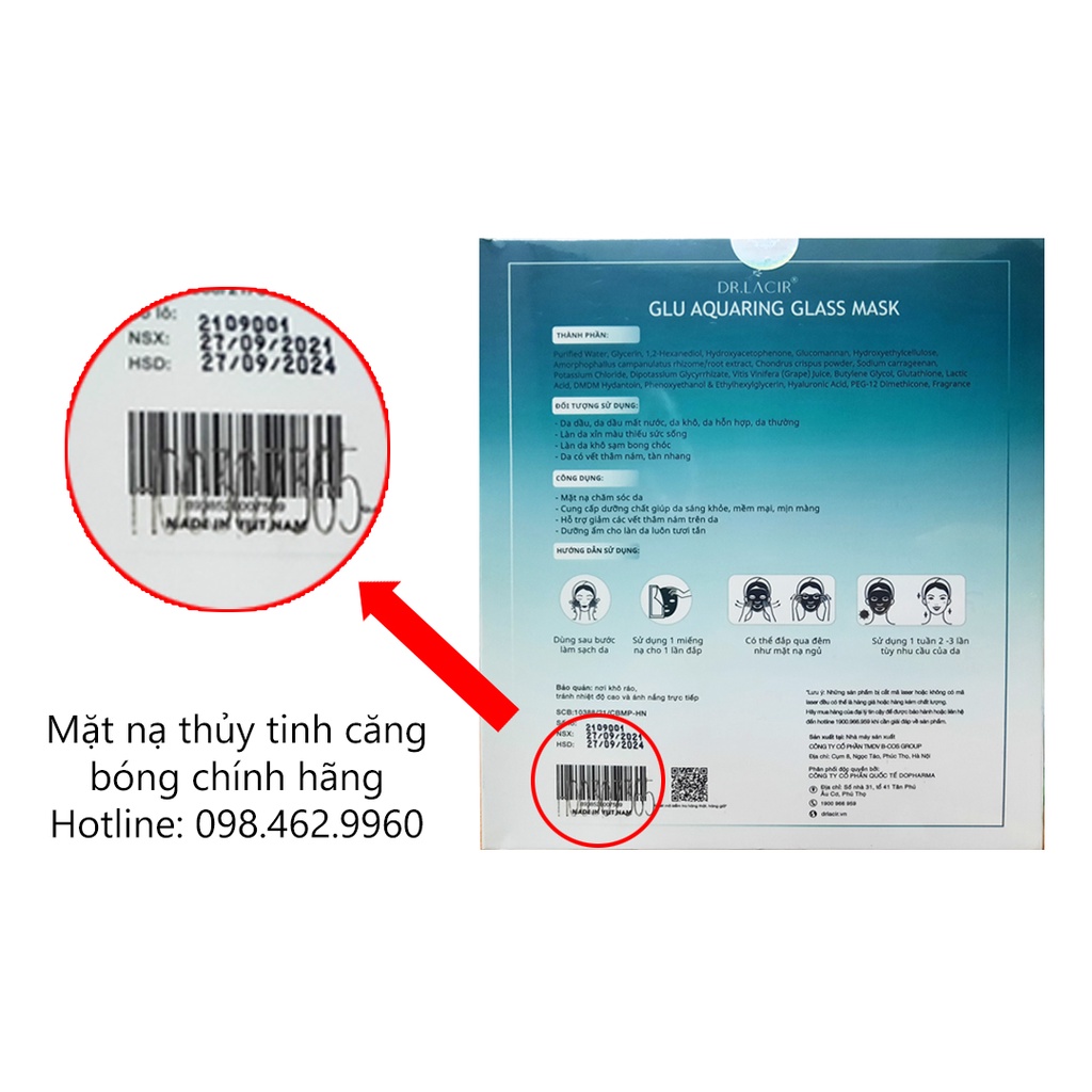 Mặt nạ dưỡng da Minhchaustore mặt nạ glutathione thủy tinh dr lacir siêu căng bóng siêu dưỡng da