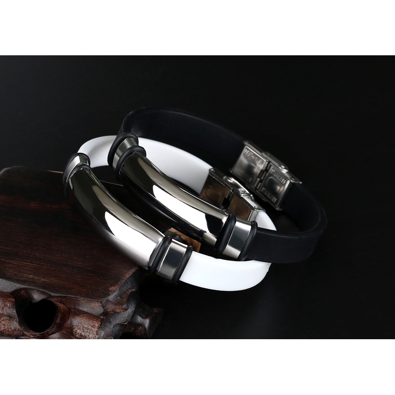 Vòng Tay Silicon Mềm Phối Thép Titan Không Gỉ Thời Trang Vintage 2021 Cho Nam