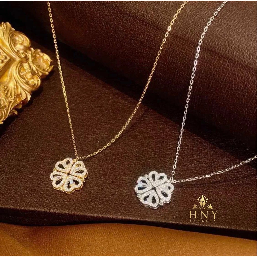 Dây chuyền bạc cỏ 4 lá may mắn phong cách nữ tính đeo được 2 kiểu HNY Jewelry DC03