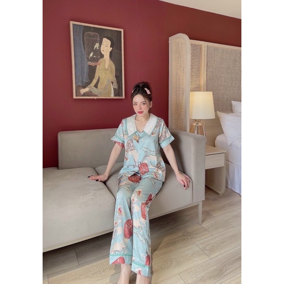 Đồ bộ pyjama mặc nhà lụa latin tay ngắn quần dài