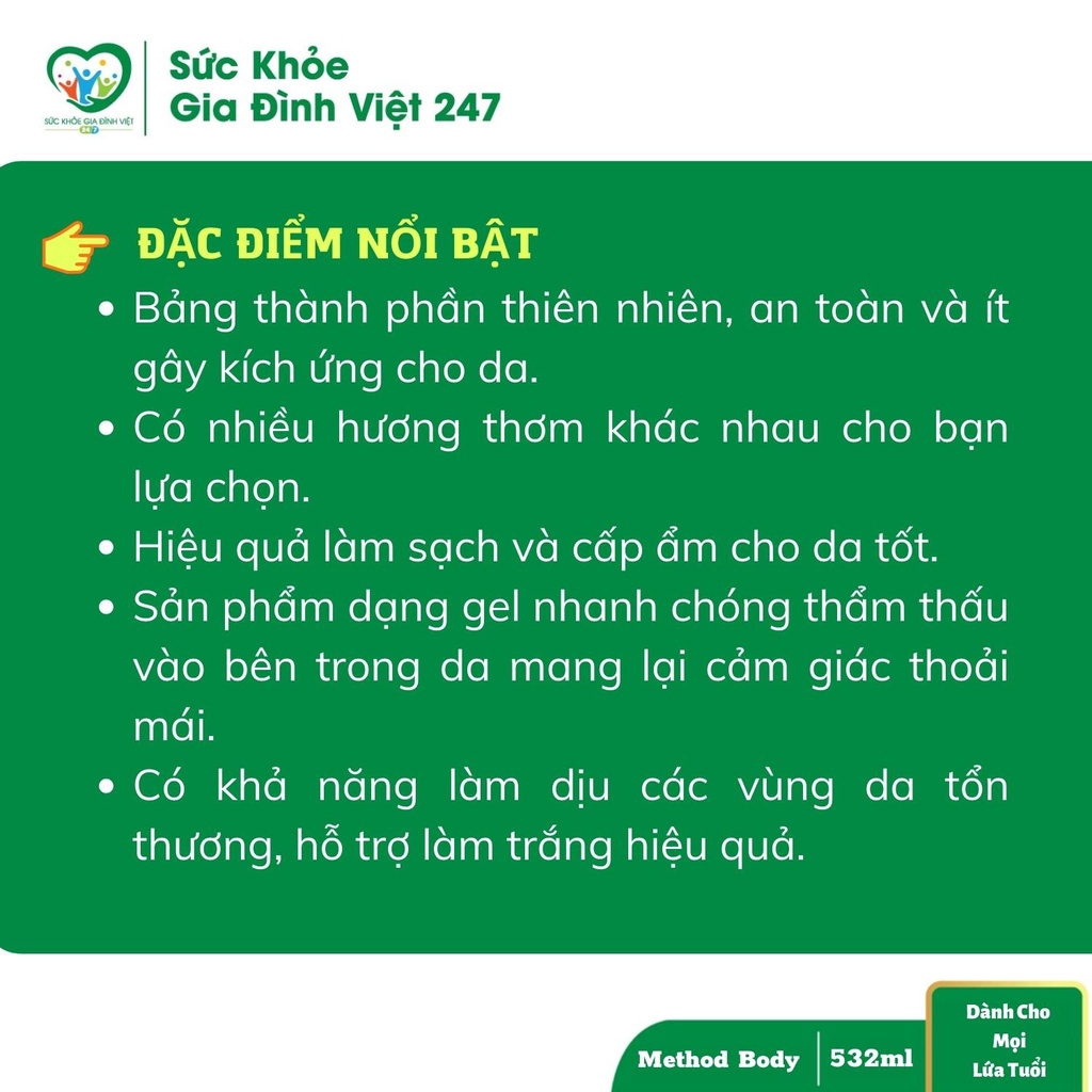 Sữa Tắm Method Body 532ml - Hàng Chuẩn Úc 100% Từ Thiên Nhiên An Toàn Sáng Mịn, Cấp Ẩm Tốt Cho Da suckhoegiadinhviet247