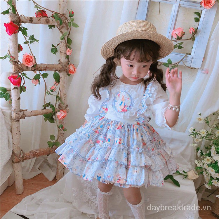 Đầm công chúa lolita in họa tiết thỏ đáng yêu thời trang cho bé gái 2021