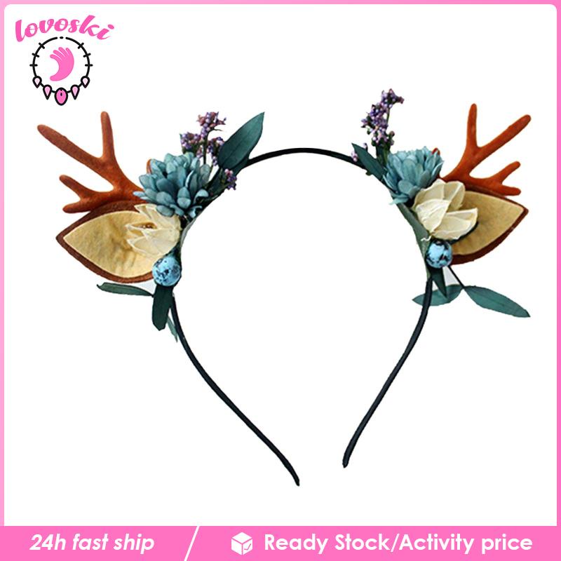 Băng Đô Cài Tóc Hình Sừng Hươu Đính Hoa Dễ Thương