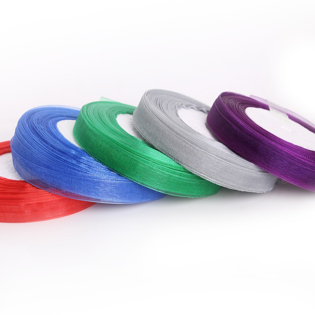 Cuộn dây ruy băng bằng lụa satin organza polyester nhiều màu sắc 12mm 50yards dùng trang trí tiệc cưới