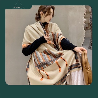 Khăn Choàng Cổ Nữ Khăn Quấn Cổ Khăn Quàng Cổ Len Dệt Tay Họa Tiết Ngựa Thổ Cẩm Ba Màu Cam/Hồng/Đỏ_Leau K08
