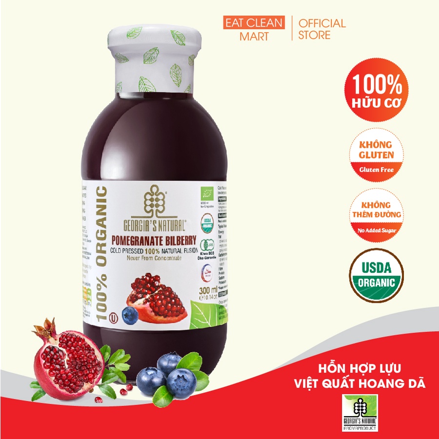 Nước Lựu Việt Quất Hoang Dã Ép Lạnh 100% Hữu Cơ Georgia's Natural - Cold Pressed Pomegranate Bilberry Fusion - 300ml