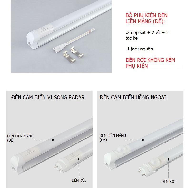 Bóng Đèn tuýp led cảm ứng chuyển động cảm biến sóng radar hồng ngoại ánh sáng tự động tắt bật tube ống đui  ..