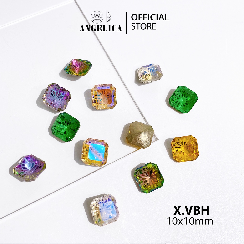 Đá Khối Nail Vuông Bo Hoa Chân Vàng Trang Trí Móng ANGELICA X.VBH