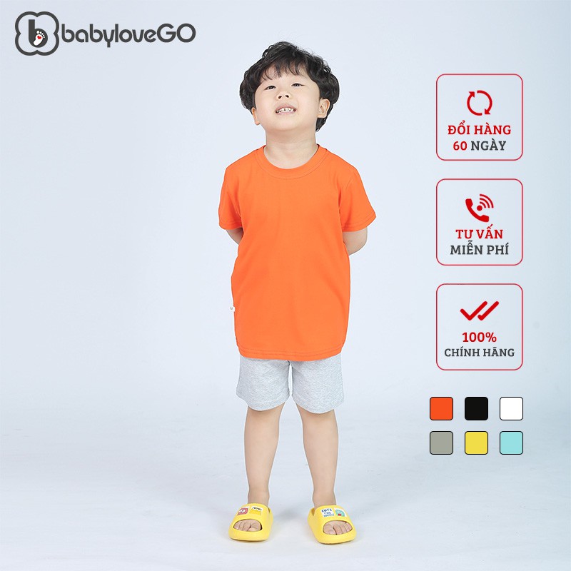 Áo thun bé trai BabyloveGo trơn basic chất liệu cotton sợi thoáng mát cho bé từ 8kg đến 38kg