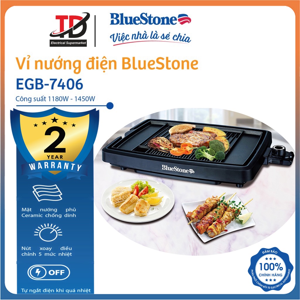 Bếp Nướng Bluestone EGB-7406  - Phủ Men Ceramic Chống Dính Siêu Bền, Bảo Hành Chính Hãng 24 Tháng