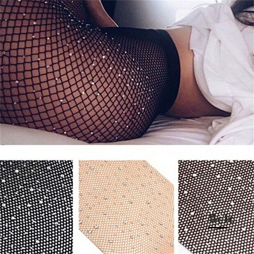 Quần tất lưới nylon dáng ôm đính kim cương thời trang sáng bóng gợi cảm tùy chọn màu sắc