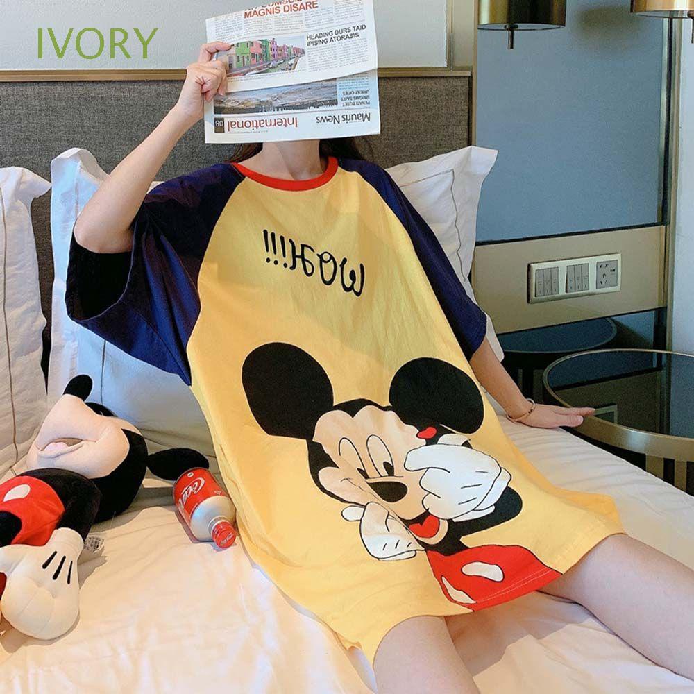Đầm ngủ nữ dáng rộng in hình hoạt hình dễ thương thoải mái phong cách Hàn Quốc