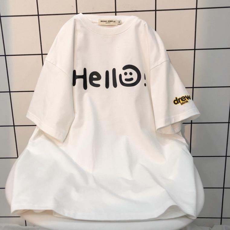 Áo Thun Tay Lỡ Unisex HELLO Vải Tici Form Rộng(Hàng Sẵn, Ảnh Thật)