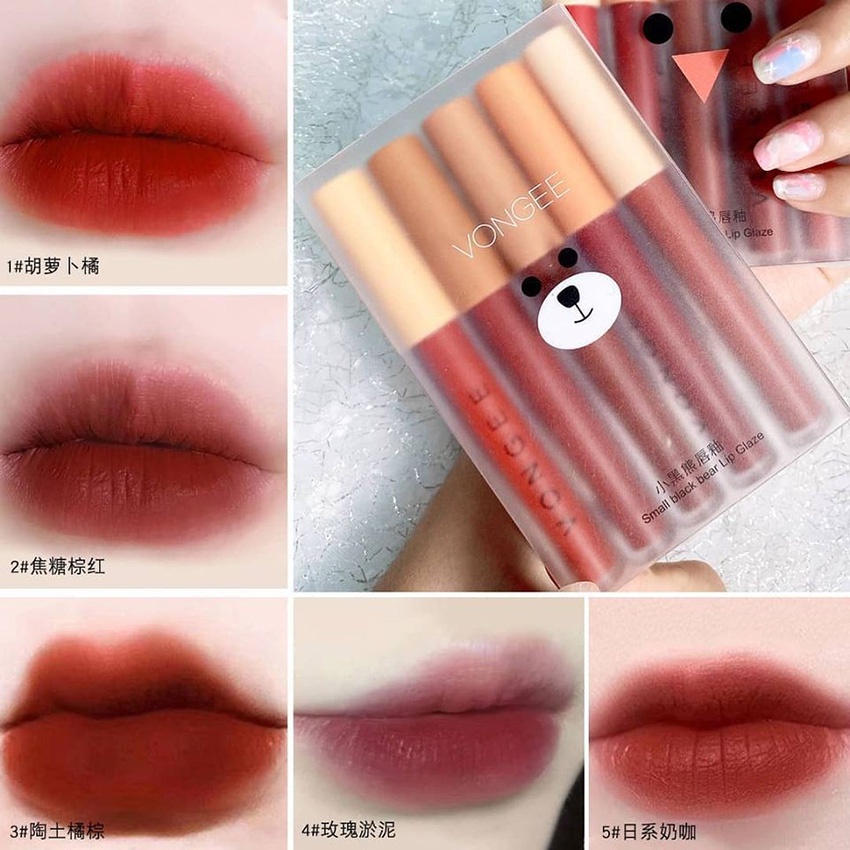 Set son môi kem lì 5 cây VONGEE thiết kế độc lạ cực đẹp. Son tint siêu mềm, siêu lì, màu hot trend - Son nội địa Trung