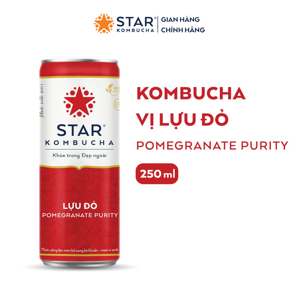Lốc 6 lon trà STAR KOMBUCHA mix vị (250ml/lon) - Trà lên men vi sinh chứa probiotics bảo vệ sức khoẻ, thanh lọc cơ thể