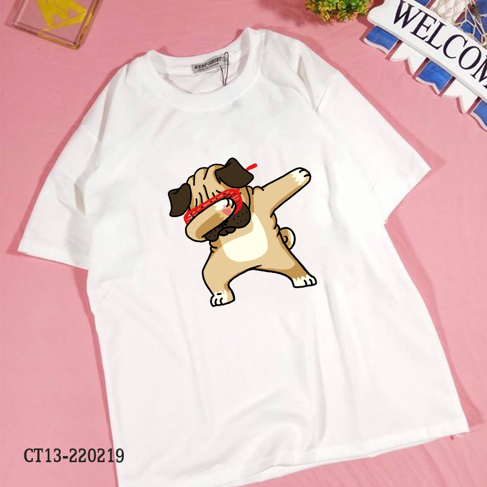 Áo Thun Nam Nữ In Hình Chó Mặt Xệ Pug Dog Dabbing Che Mắt Mang Kính Đỏ Crazytee