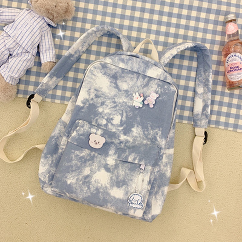 Ba lô Yadou bằng acrylic đeo vai đa năng họa tiết nhuộm màu loang thời trang cho học sinh