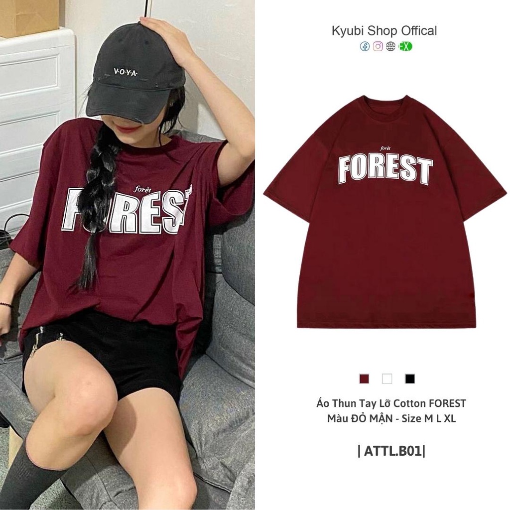 Áo Thun Tay Lỡ FOREST Đỏ Mận - Áo Phông Form Rộng chất cotton Unisex KYUBI Collection 2022 List ATTL