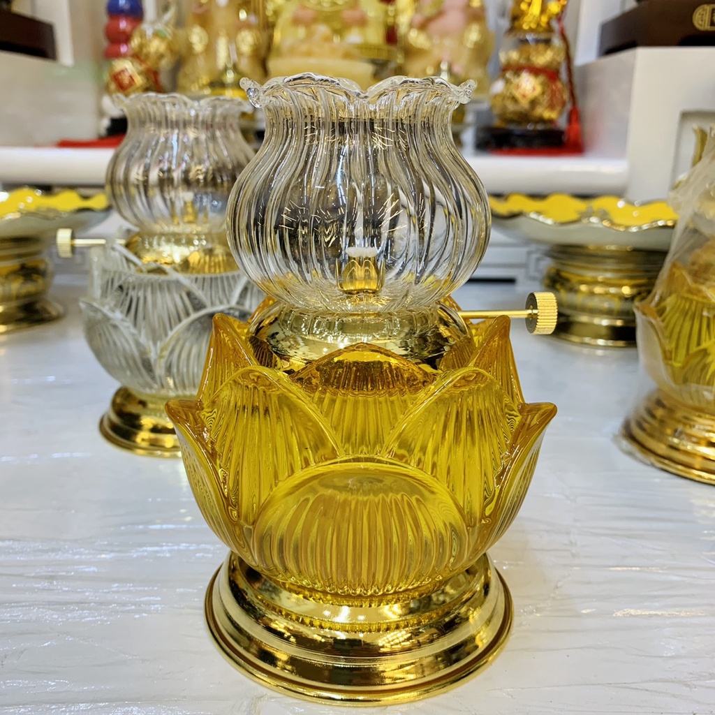 Đèn dầu hoa sen pha lê ĐẠI PHÁT, Mẫu mới sang trọng có hai màu vàng trắng chân đồng