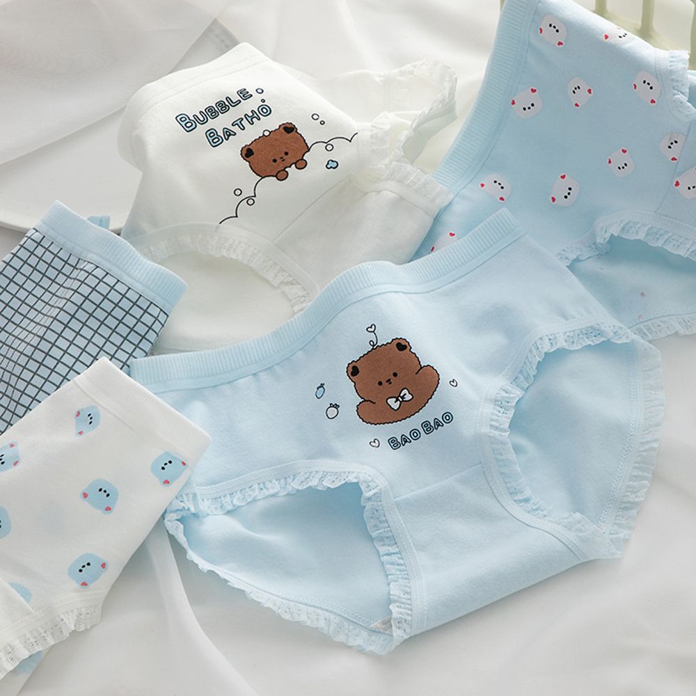 Quần lót mềm cạp vừa phối bèo in hình gấu dễ thương quyến rũ cho nữ