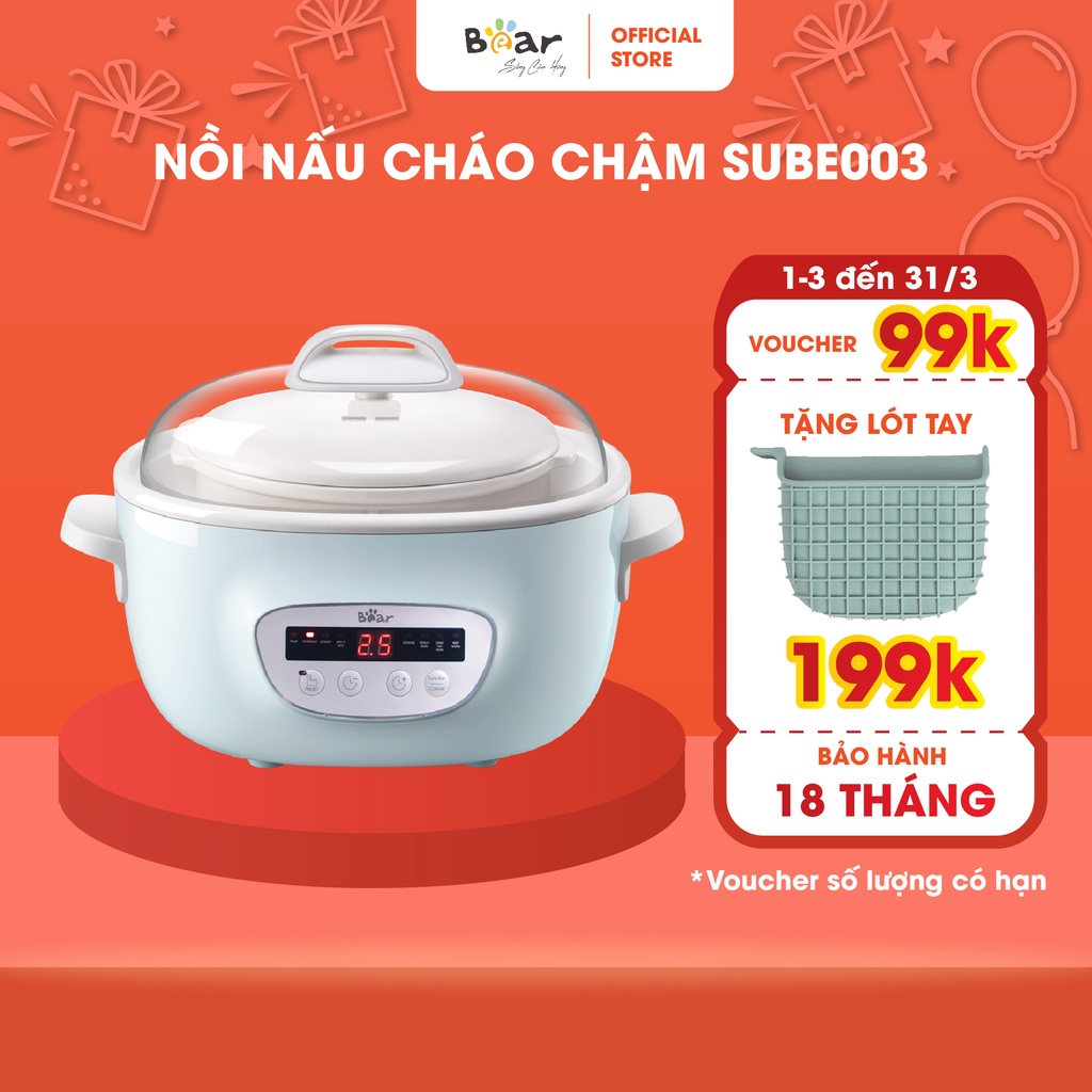 Nồi Nấu Chậm 2,5L Bear Chính Hãng Đa Năng Nấu Cháo, Chưng Yến Bản Quốc Tế Bảo Hành 18 Tháng - SUBE003