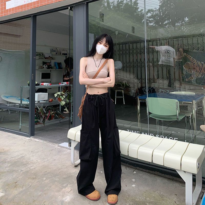 Quần dài COZOK ống rộng lưng cao có túi hợp thời trang